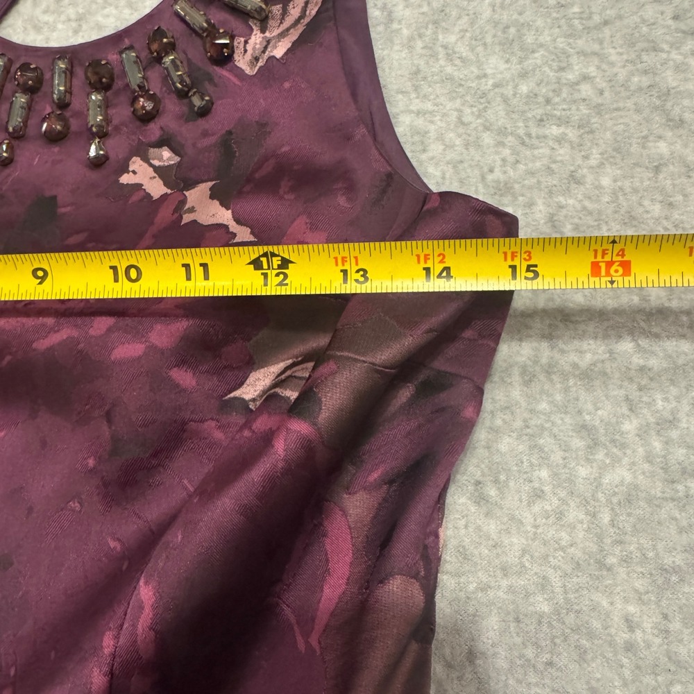 Eliza J Plum Purple Floral Jacquard Beaded Neck Fit and Flare Dress Size 2 - Picture 5 of 14